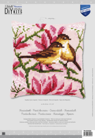 Vogeltjes tussen magnolia | voorbedrukt kruissteekkussen | Vervaco
