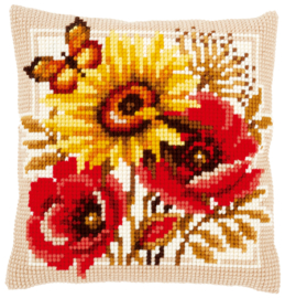 Poppies & Sunflowers Canvas Cushion Vervaco