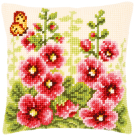 Hollyhocks Canvas Cushion Vervaco