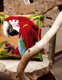 Red Macaw Canvas Cushion Vervaco