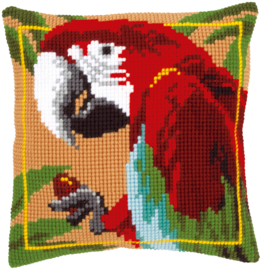 Red Macaw Canvas Cushion Vervaco