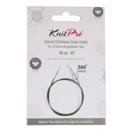 80cm Zwart met zilveren connector Swivel stainless steel kabel - 360°- KnitPro