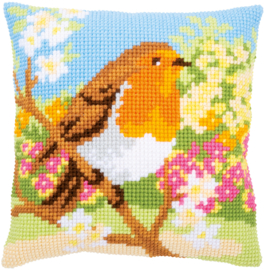 Robin in the Garden Cushion Vervaco