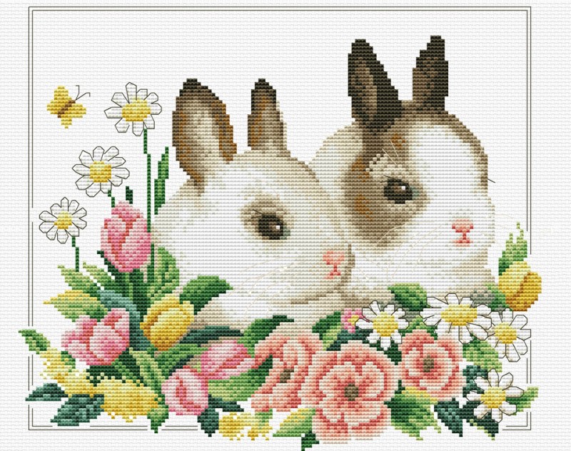 Spring bunnies - voorbedrukt aida borduurpakket - Ladybird