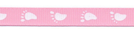 10mm | Roze grosgrainband met witte voetjes | Super Ribbons Collection