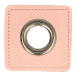 Pink 14mm Old Silver Faux Leather Square Eyelet