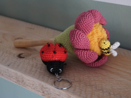 Ladybug Keychain Crochet Durable Coral
