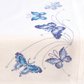 Blauwe vlinders | tafelloper voorbedrukt | Vervaco