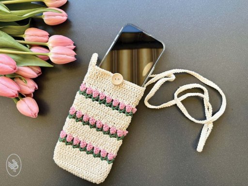 Tulpen telefoonhoesje - gehaakt - Durable Coral
