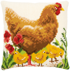 Chicken with Chicks Cushion Vervaco