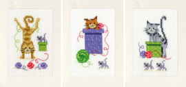 Speelse Katten set van 3 Kaarten Vervaco Telpakket