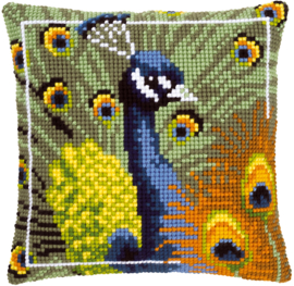 Proud Peacock Canvas Cushion Vervaco