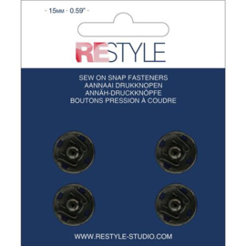 15mm Zwarte Aannaaidrukknopen | Restyle