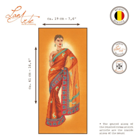 Indianse dame met oranje sari - evenweave - Lanarte telpakket