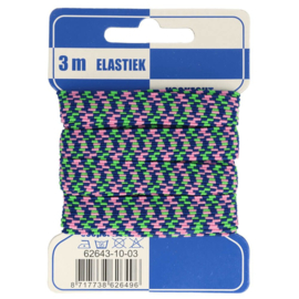 Blauw/ groen/ roze zigzag elastiek 10mm