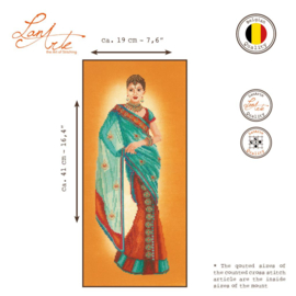 Indianse dame in blauwe sari - evenweave - Lanarte telpakket