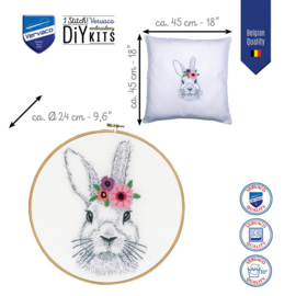 Konijntje met bloemen - aida Vervaco telpakket