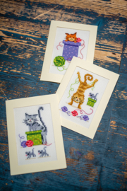 Speelse Katten set van 3 Kaarten Vervaco Telpakket