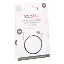 40cm/20cm Zwart - Swivel stainless steel kabel met gouden connector - 360° - KnitPro