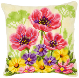 Flower Field Poppies Canvas Cushion Vervaco