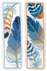 Blue Feathers Aida Bookmarks Vervaco