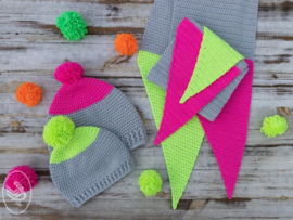 Neon Dipped Scarf & Hat Crochet Durable Cosy Fine