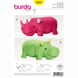 6560 Burda Naaipatroon | Knuffeldieren: Neushoorn of Nijlpaard