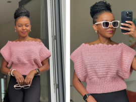 Off Shoulder X stitch rib top - gehaakt - Durable Comfy