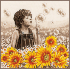 Jongentje met de zonnebloemen | Aida telpakket | Vervaco
