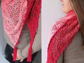 Wild Strawberry Fan Shawl Crochet Durable Colour Cake & Piece of Cake