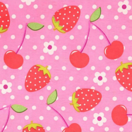 Aardbeien en Kersen roze stof - Tissu de Marie 100% polyester