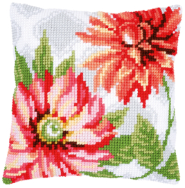 Pink Flowers Canvas Cushion Vervaco