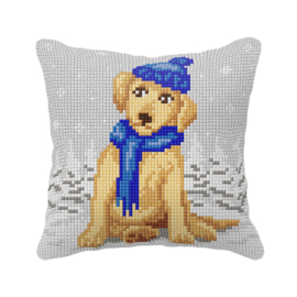 Hond met hoed - voorbedrukt kruissteekkussen - Orchidea