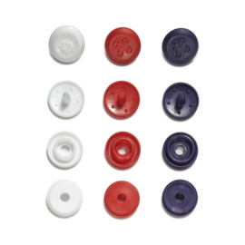 9mm knoopjes Color Snaps Rood/ wit/ blauw