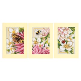 Roze dahlia - evenweave - Marjolein Bastin wenskaarten - Lanarte telpakket