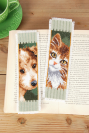 Poes en Hond set van 2 boekenleggers Aida Telpakket Vervaco