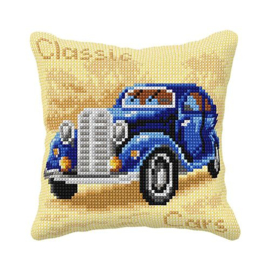 Classic cars Blue | voorbedrukt Kruissteekkussen | Ochidea