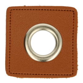 Brown 14mm Nickel Faux Leather Square Eyelet
