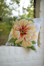 Soft Orange Flower Canvas Cushion Vervaco