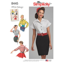 8445 U5 Simplicity Naaipatroon | Misses' 1950s Vintage Blouses and Cummerbund Maat 42-50