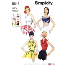 8645 D5 Simplicity Naaipatroon | 1950's Vintage Halter Tops Maat 30-38