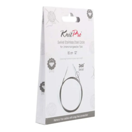 80cm Zwart met zilveren connector Swivel stainless steel kabel - 360°- KnitPro