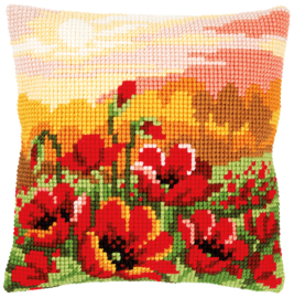 Poppy Meadow Canvas Cushion Vervaco