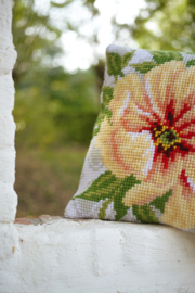 Soft Orange Flower Canvas Cushion Vervaco