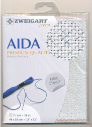 Wit met Zilveren Glitter Voorgesneden Aida 18ct - 7kr/cm Zweigart 48x53cm