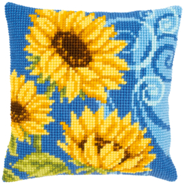 Sunflowers On Blue Canvas Cushion Vervaco