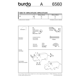 6560 Burda Naaipatroon | Knuffeldieren: Neushoorn of Nijlpaard