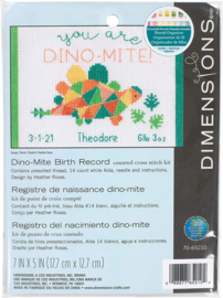 Dino-Mite Birth Record - Dino-mite geboorte tegel- Borduurpakket - Dimensions