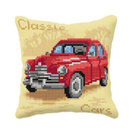 Classic cars Red | voorbedrukt Kruissteekkussen | Ochidea