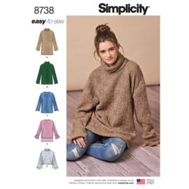 8738 A Simplicity Naaipatroon | Mini jurk, tuniek en trui XXS-XXL